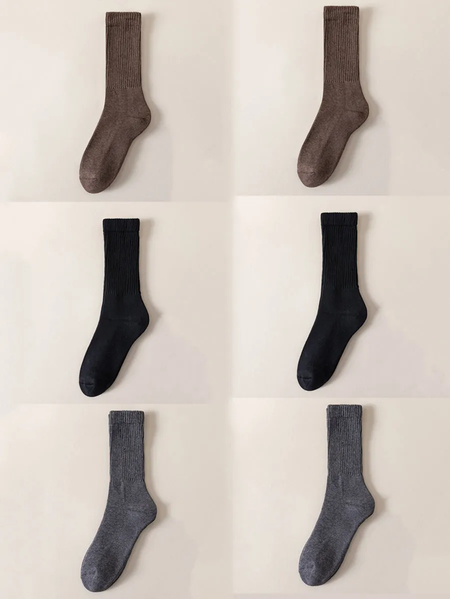 6 Pairs Women Solid Winter Cotton Socks