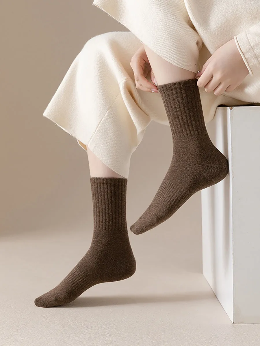 6 Pairs Women Solid Winter Cotton Socks