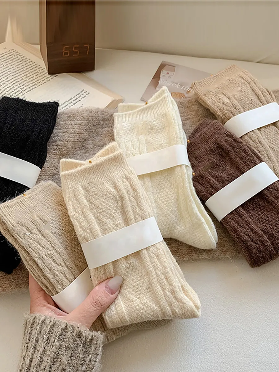 6 Pairs Women Winter Solid Wool Socks