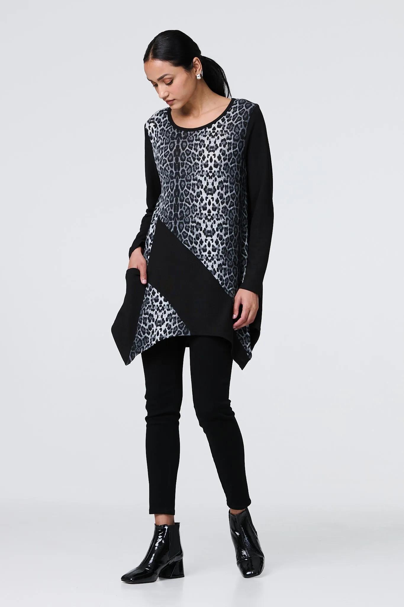 Animal Print Asymmetric Hem Tunic