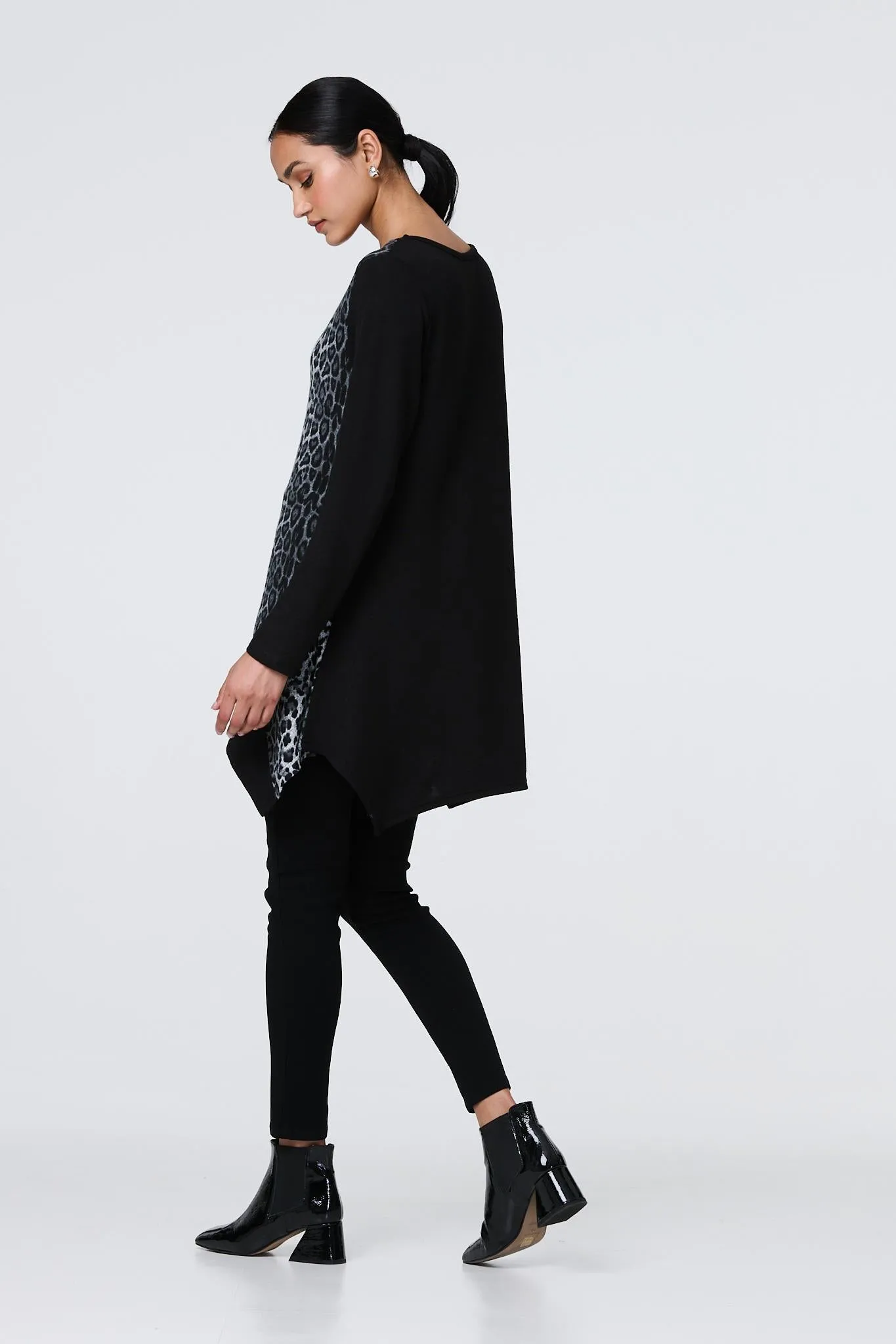 Animal Print Asymmetric Hem Tunic