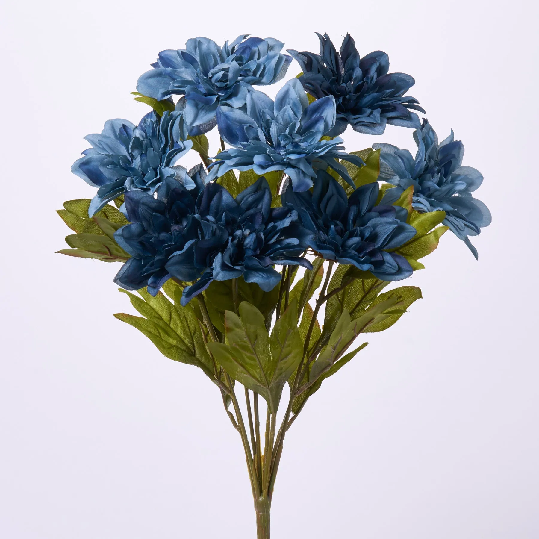 Antique Blue Silk Dahlia Bush Spray Blooming Faux Floral Stem Bouquet - 20"