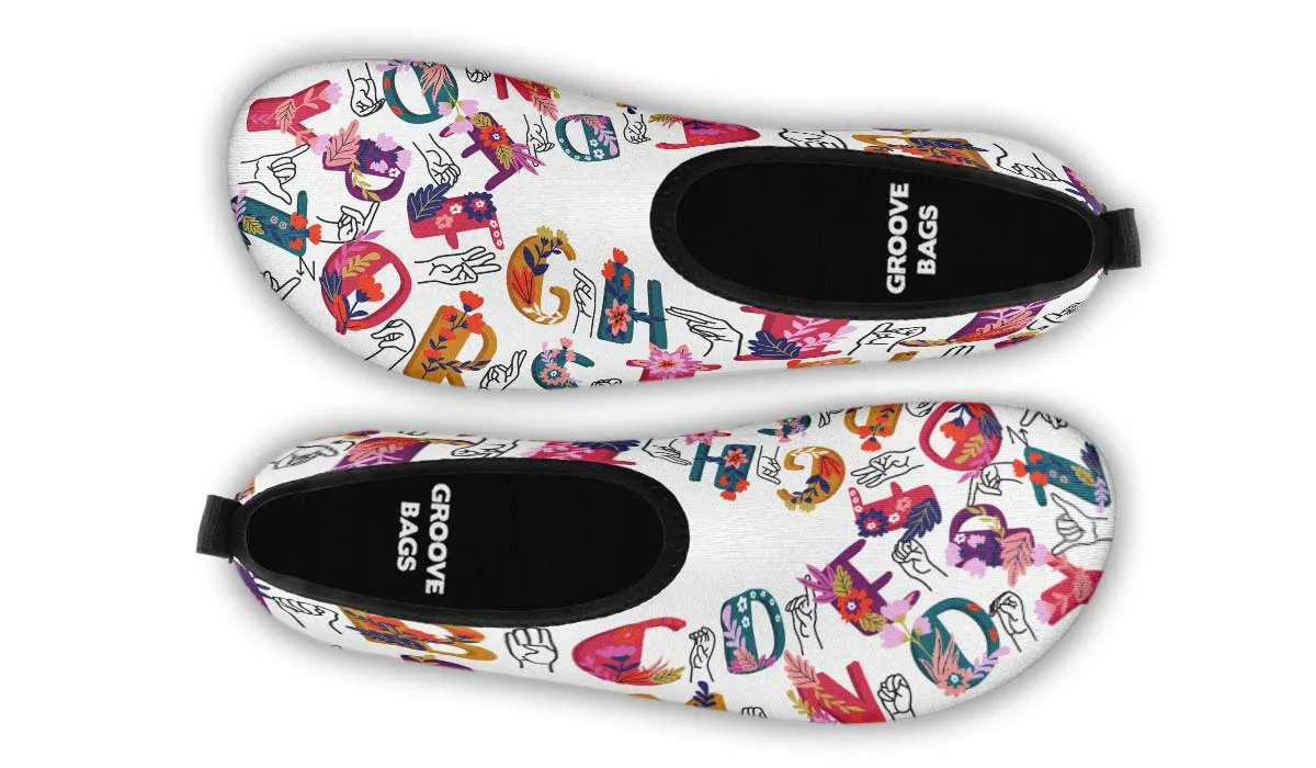 ASL Floral Alphabet Aqua Barefoot Shoes