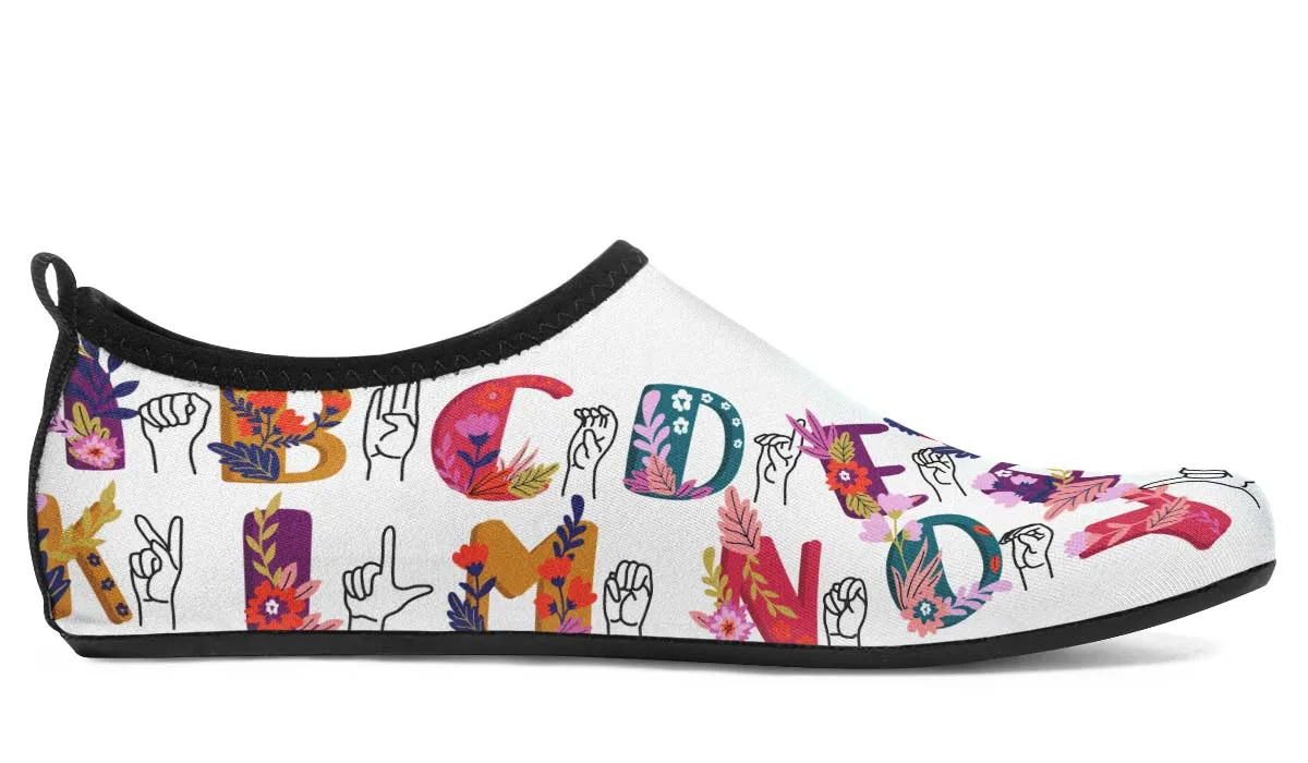 ASL Floral Alphabet Aqua Barefoot Shoes