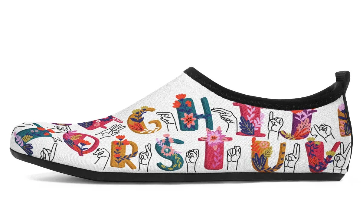 ASL Floral Alphabet Aqua Barefoot Shoes