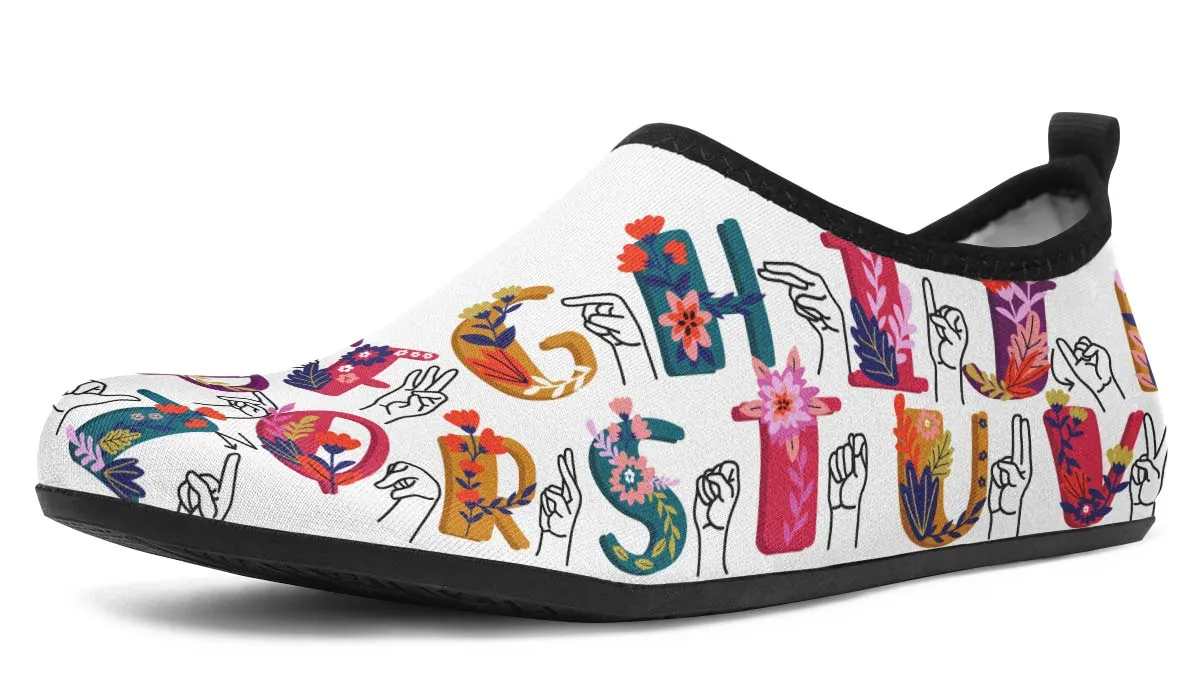 ASL Floral Alphabet Aqua Barefoot Shoes