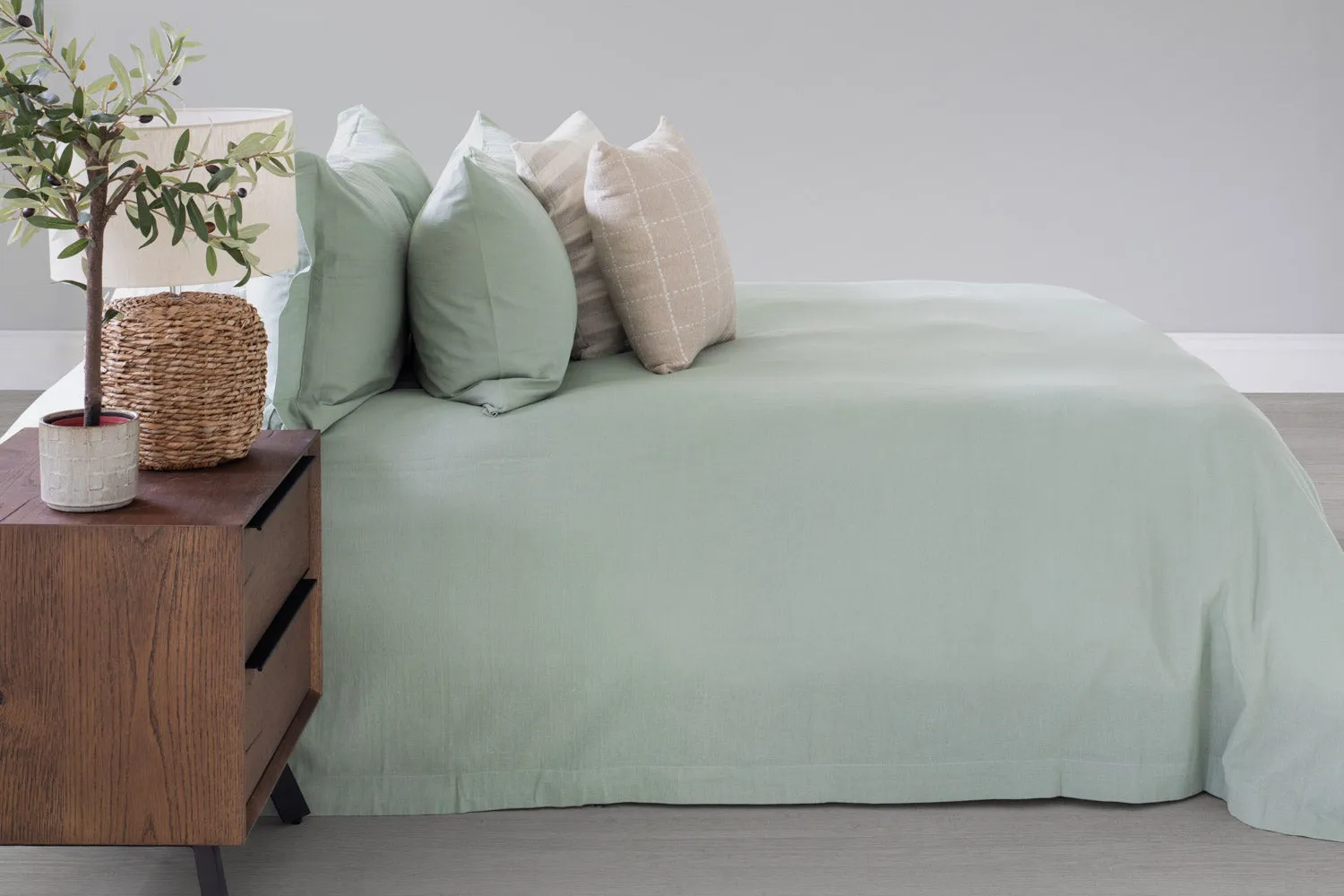 Ava Linen Look Duvet Set | Green | Super King