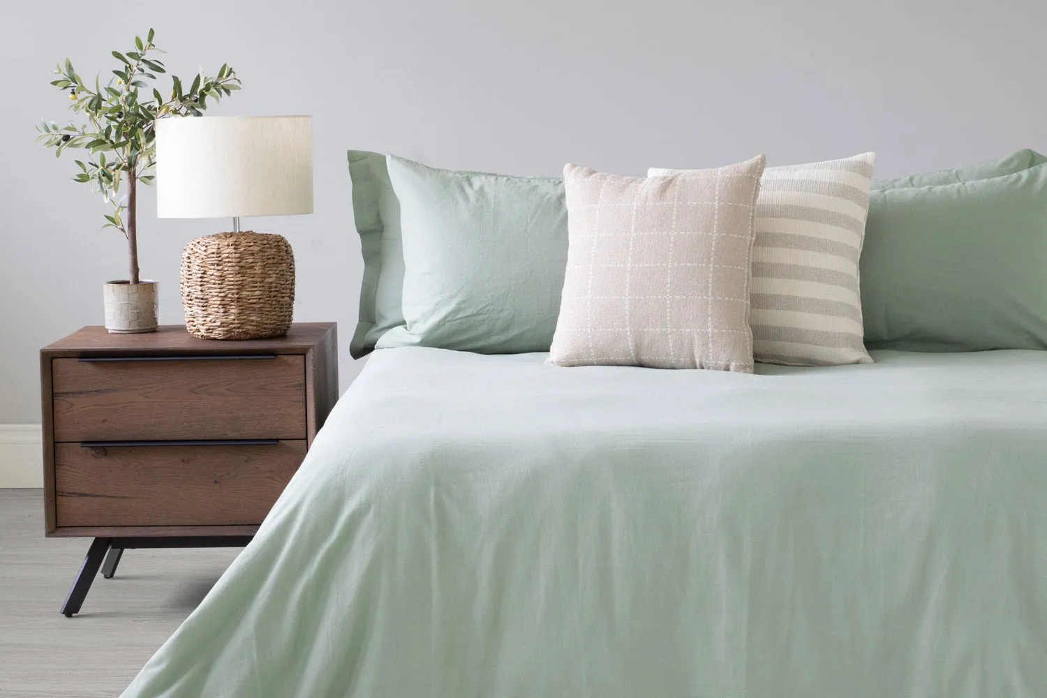 Ava Linen Look Duvet Set | Green | Super King