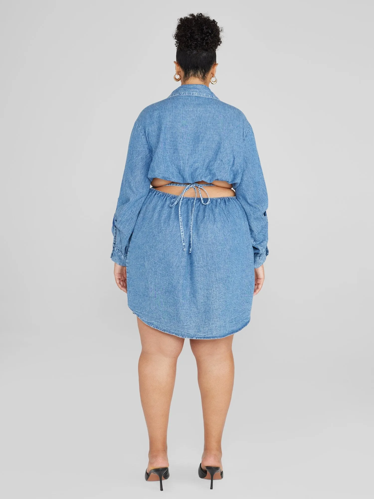 Bailey Open Back Chambray Denim Shirt Dress