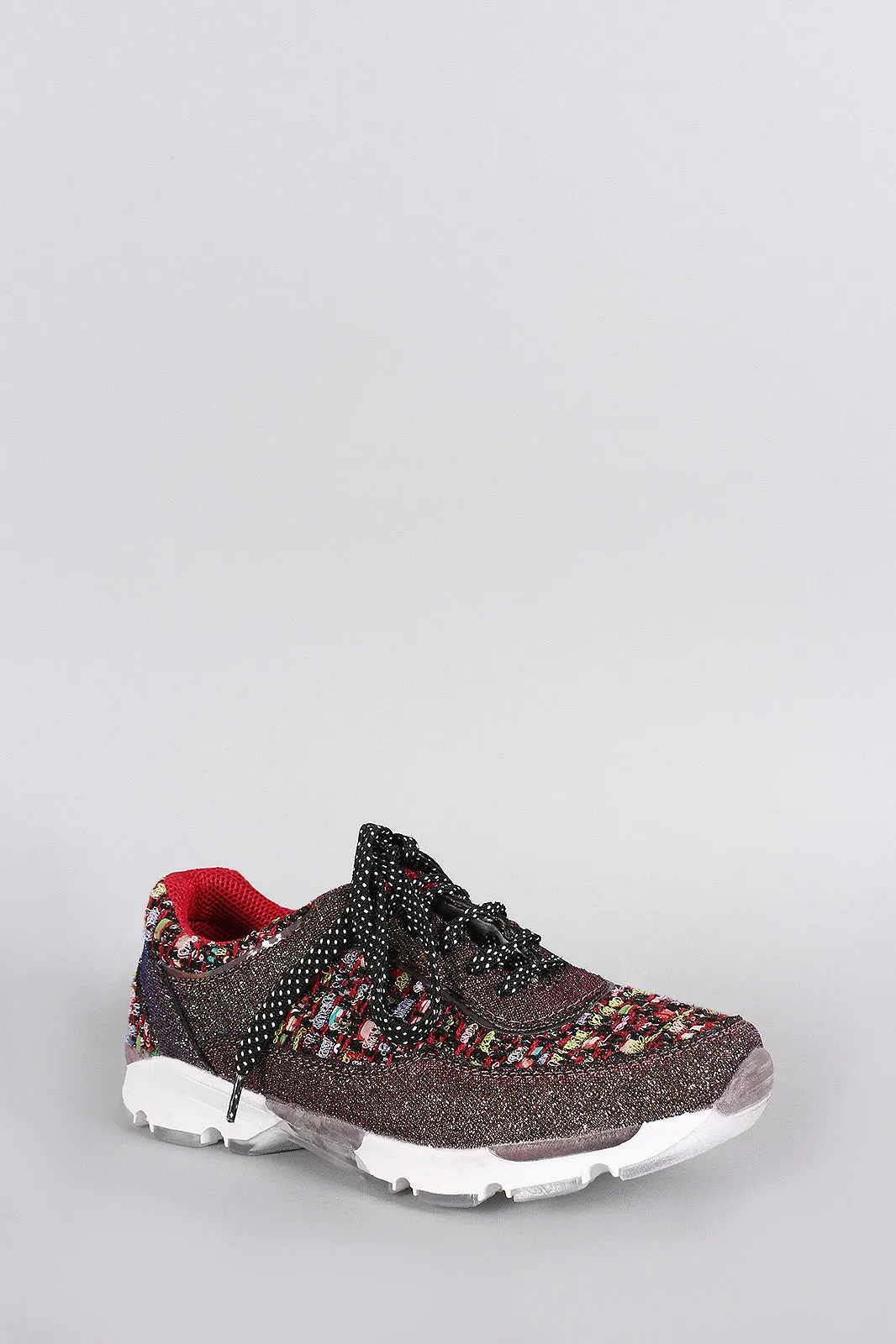 Bamboo Glitter Frayed Lace Up Sneaker