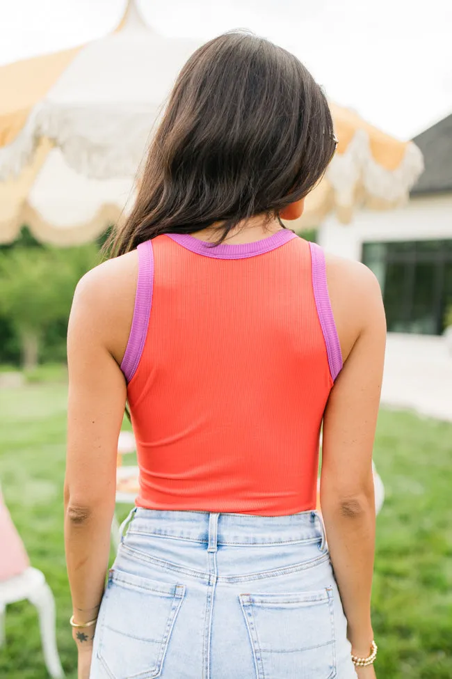 Bite The Bullet Coral Color Block Trim High Neck Tank Bodysuit