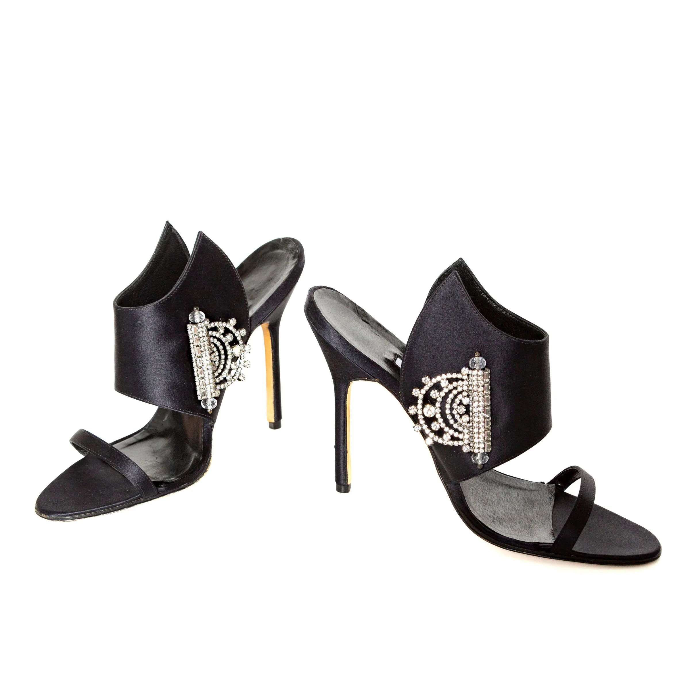 Black Satin and Crystal Embellished Sandals 37