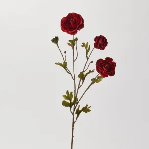 Blooming Red Abundance Ranunculus Single Faux Floral Stem Spray - 26"