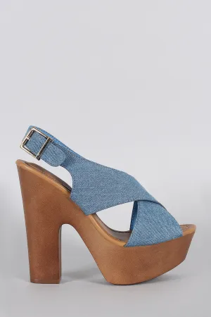 Breckelle Denim Criss Cross Slingback Heel