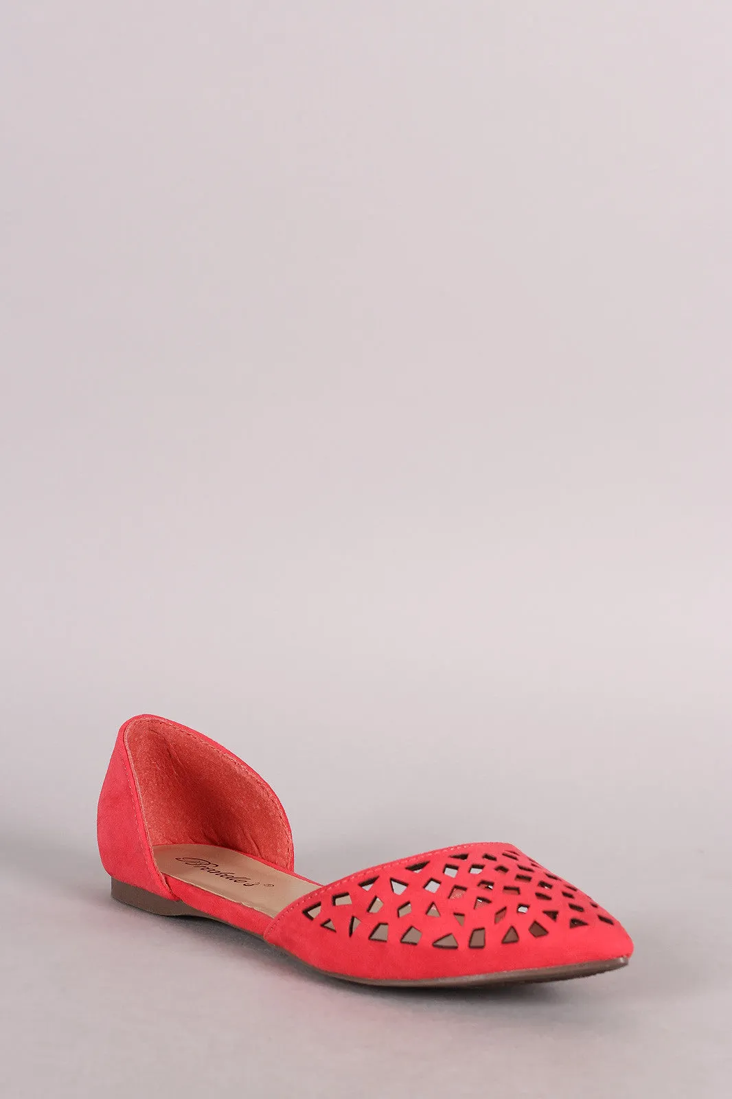 Breckelle Suede Perforated Pointy Toe Dorsay Flat