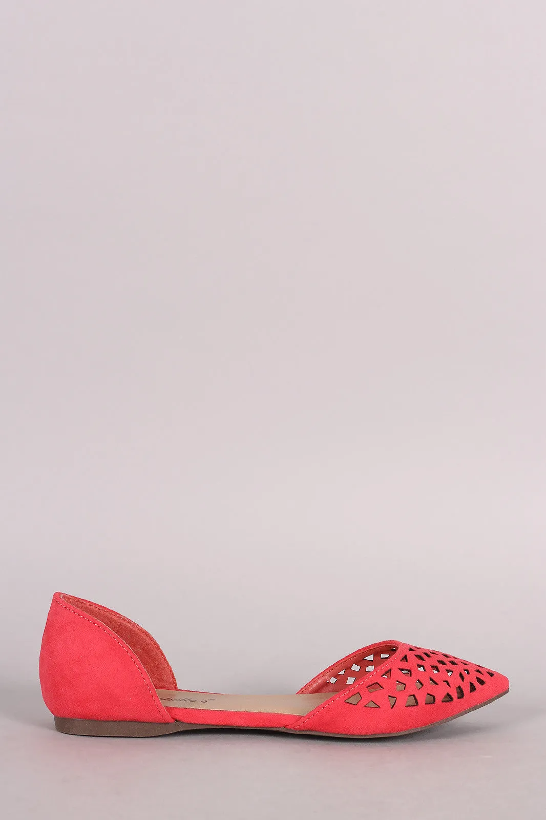 Breckelle Suede Perforated Pointy Toe Dorsay Flat