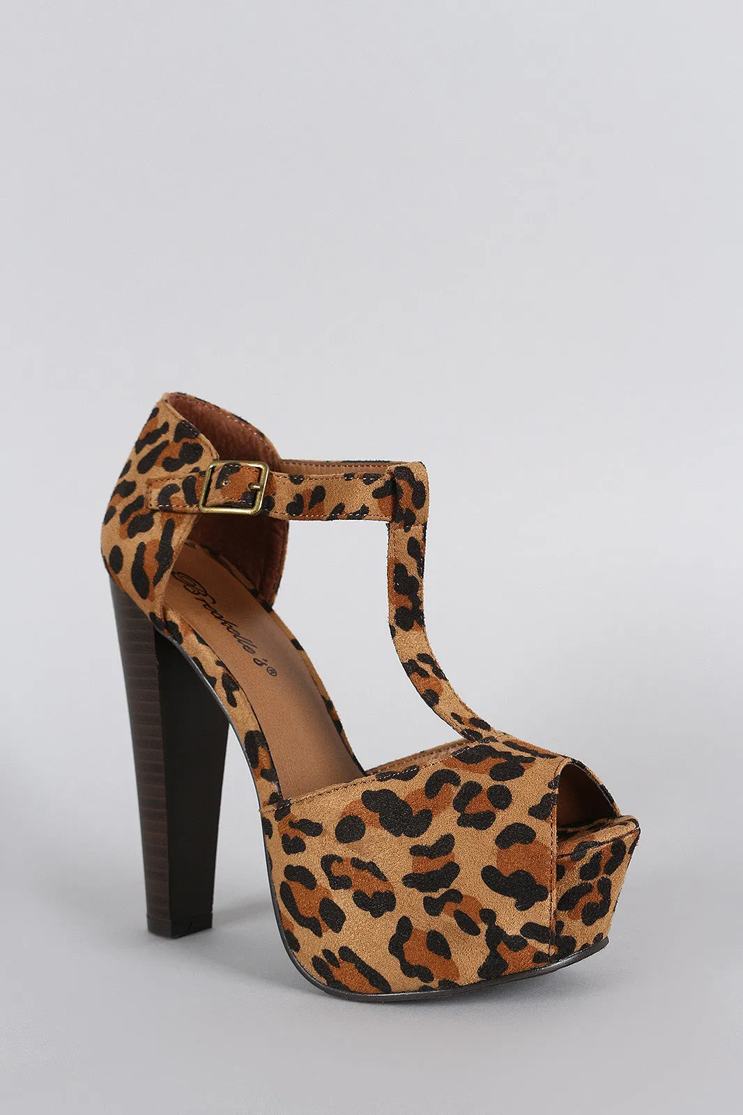 Breckelle T-Strap Peep Toe Platform Chunky Heel