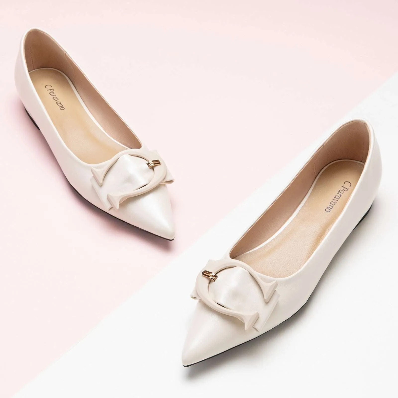 C Buckle Flats (Aida) White