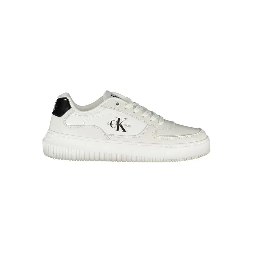 Calvin Klein Sleek White Lace-Up Sneakers with Contrast Details