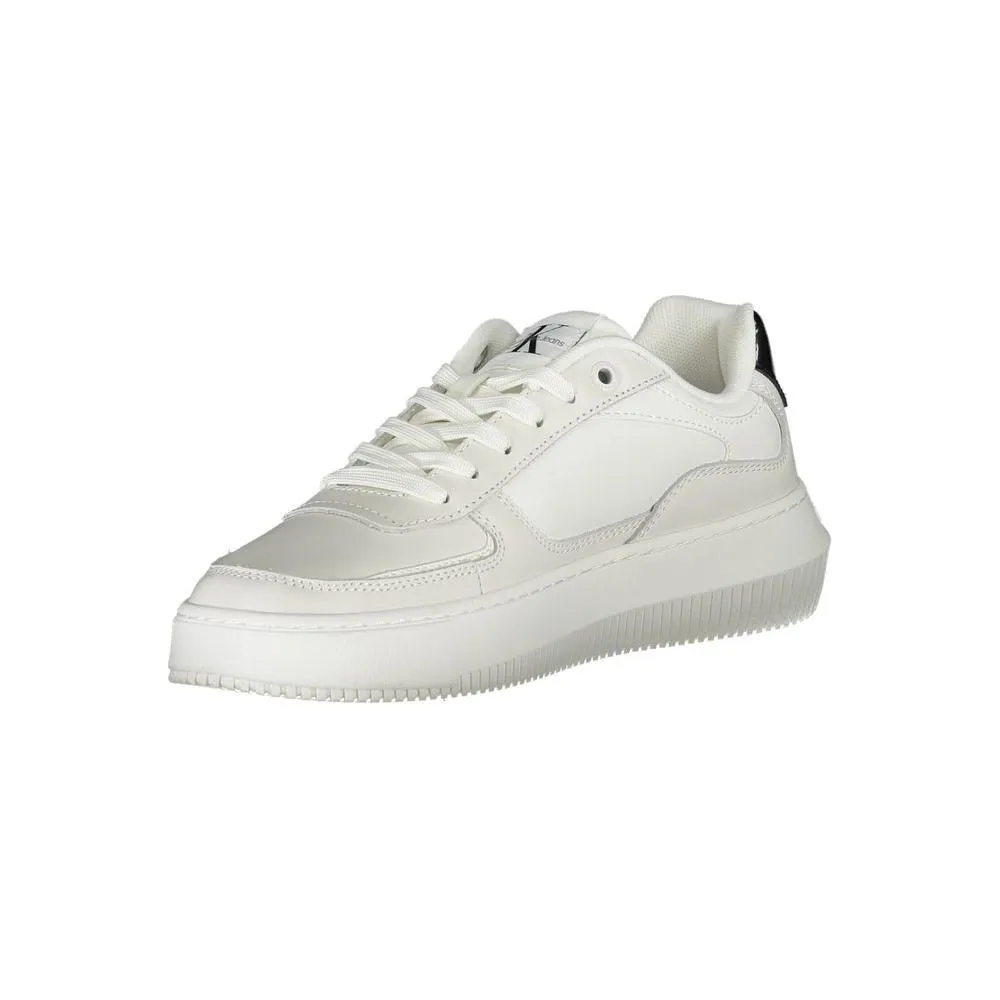 Calvin Klein Sleek White Lace-Up Sneakers with Contrast Details