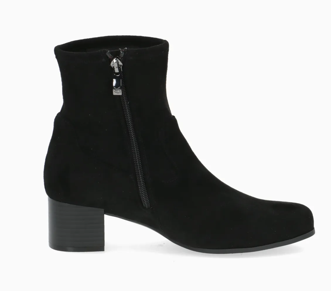 Caprice 25316-41 Black Stretch Suede Low Block Heeled Ankle Boots