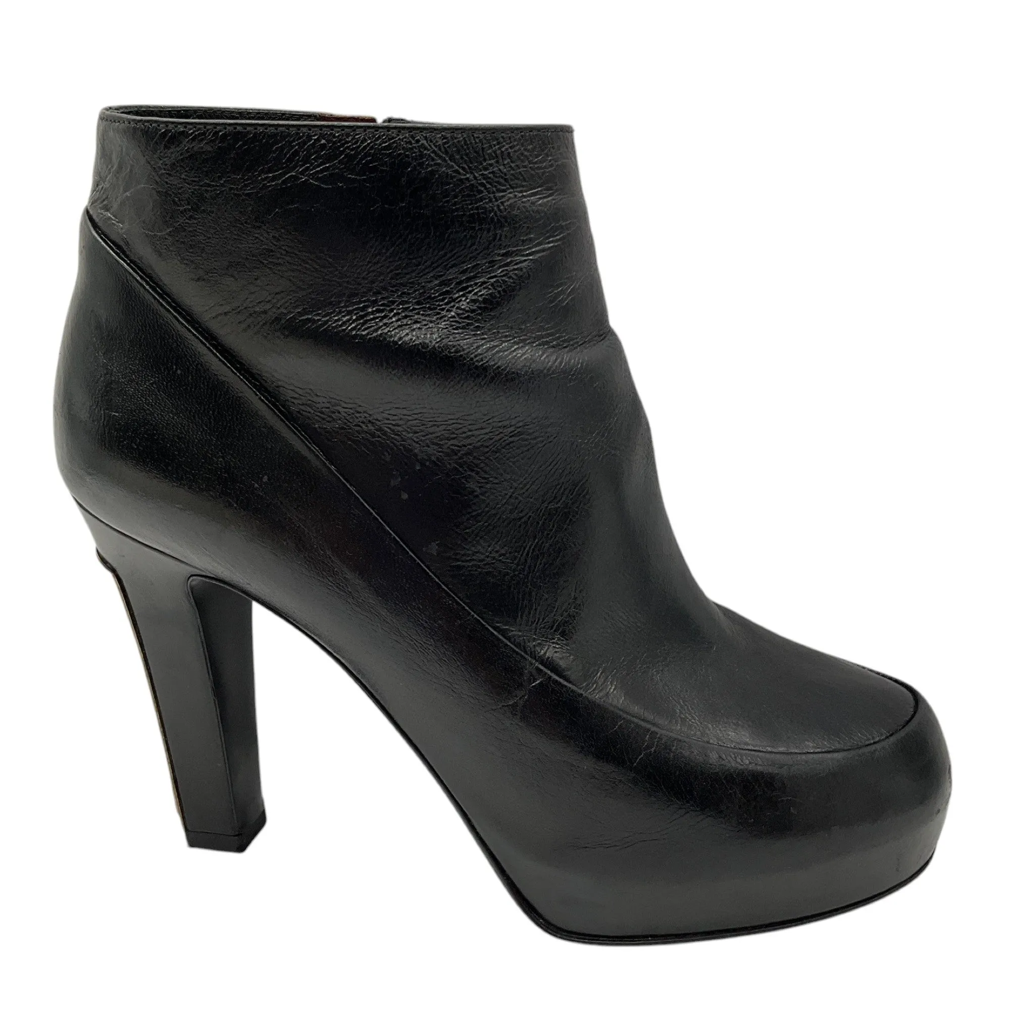 Chanel Black Platform Leather Ankle Boots