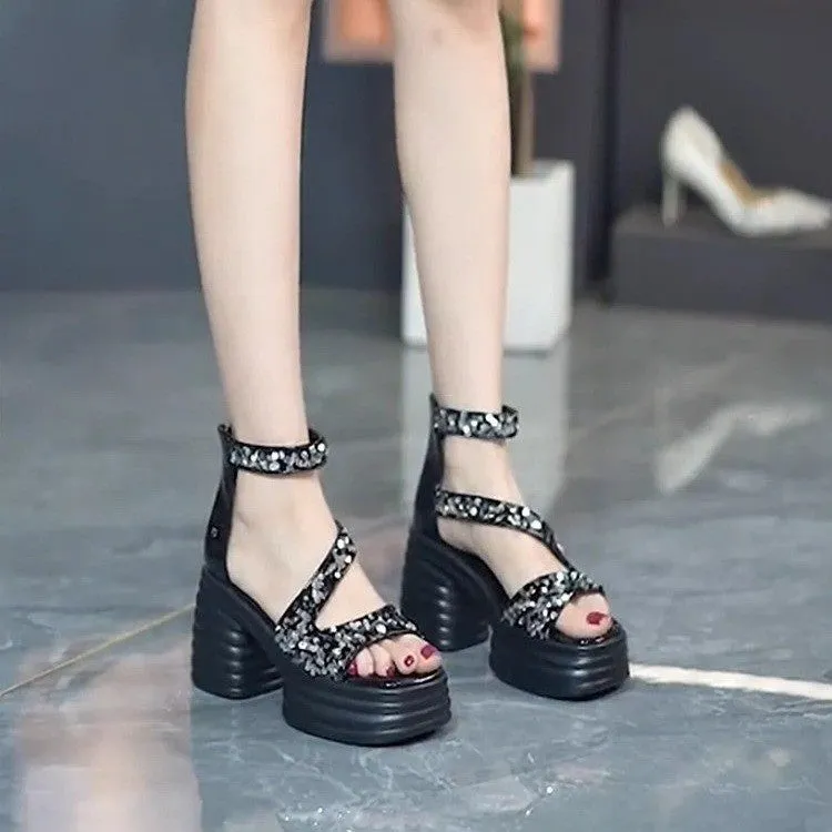 DEANWANGK  Summer  New Fairy Casual round Toe Open Toe Ankle-Strap Buckle Platform Thick High Heel Roman Sandals