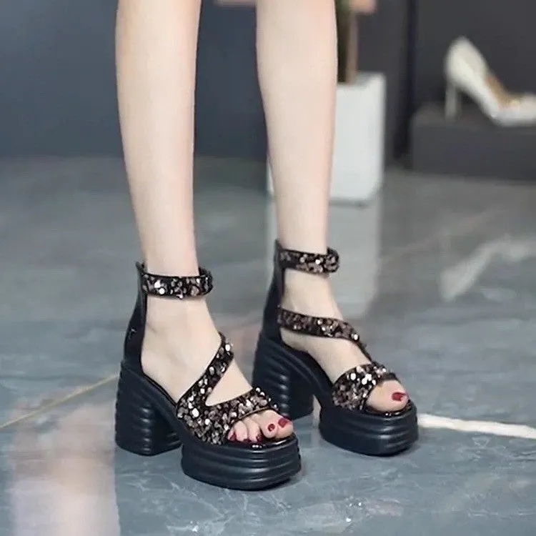 DEANWANGK  Summer  New Fairy Casual round Toe Open Toe Ankle-Strap Buckle Platform Thick High Heel Roman Sandals