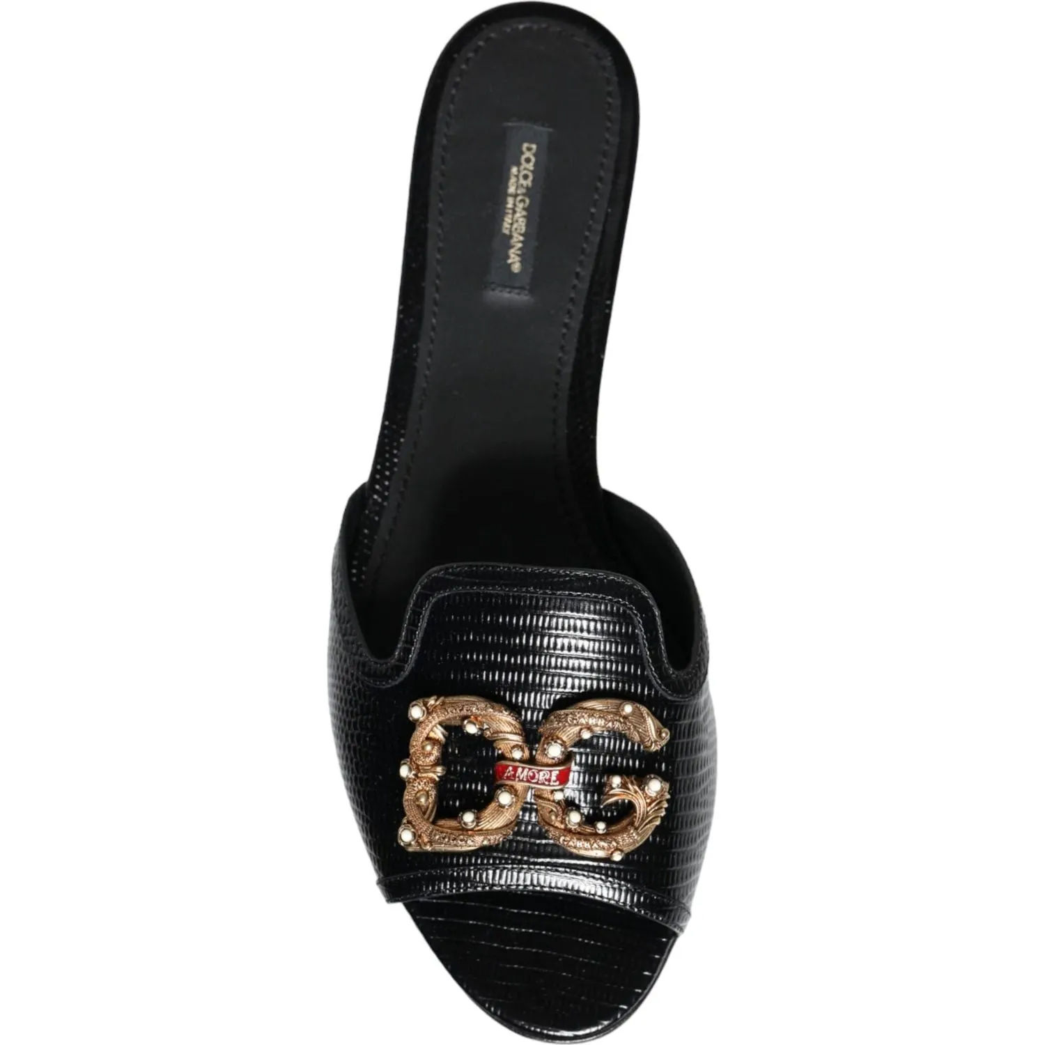 Dolce & Gabbana Black DG Amore Leather Slip On Flats Shoes