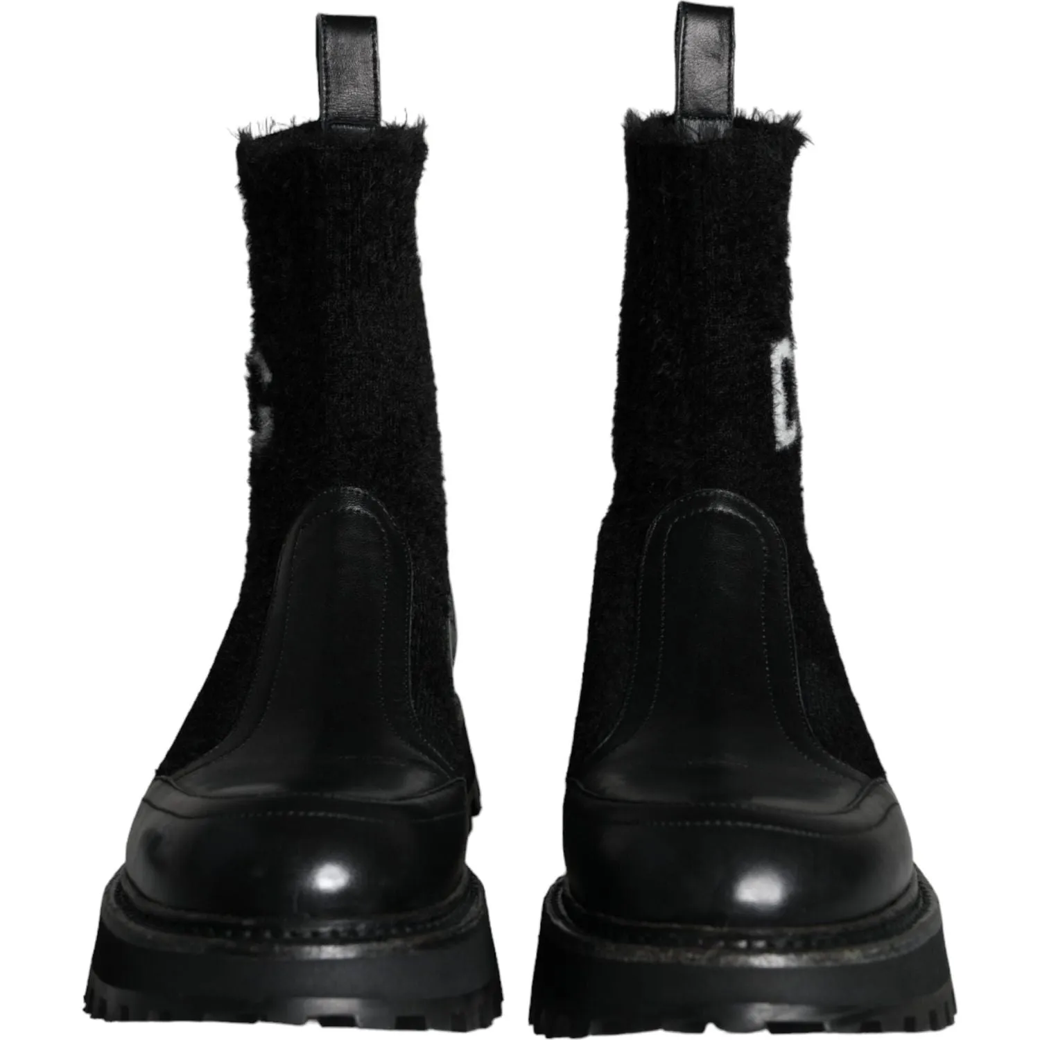 Dolce & Gabbana Black DG Logo Horse Sock Ankle Boots Shoes