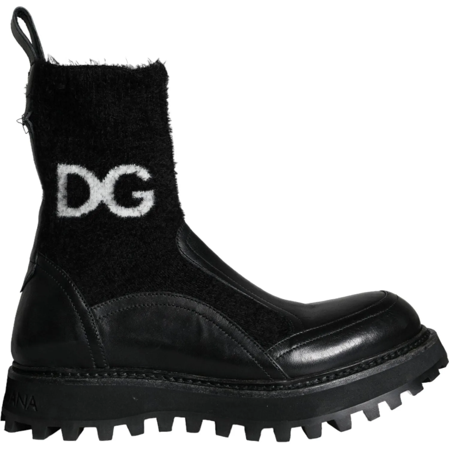 Dolce & Gabbana Black DG Logo Horse Sock Ankle Boots Shoes