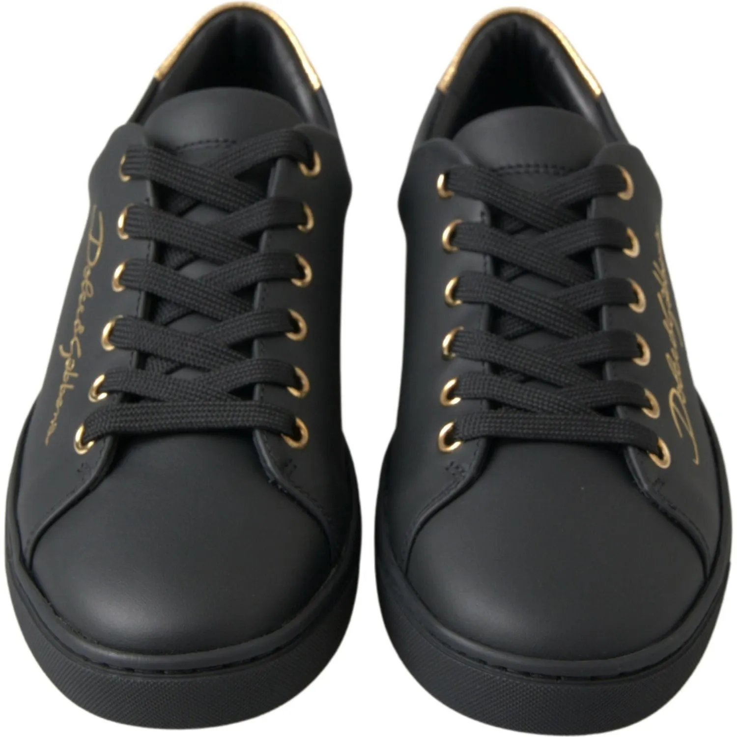 Dolce & Gabbana Black Gold Leather Classic Sneakers