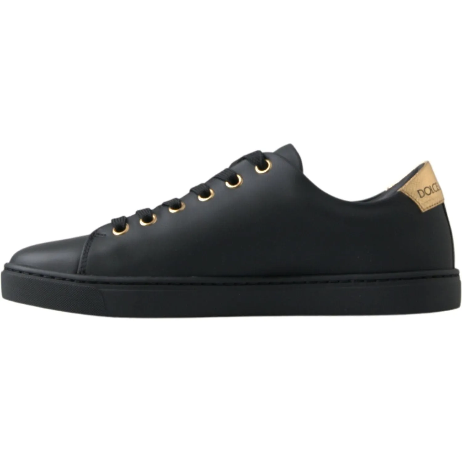 Dolce & Gabbana Black Gold Leather Classic Sneakers