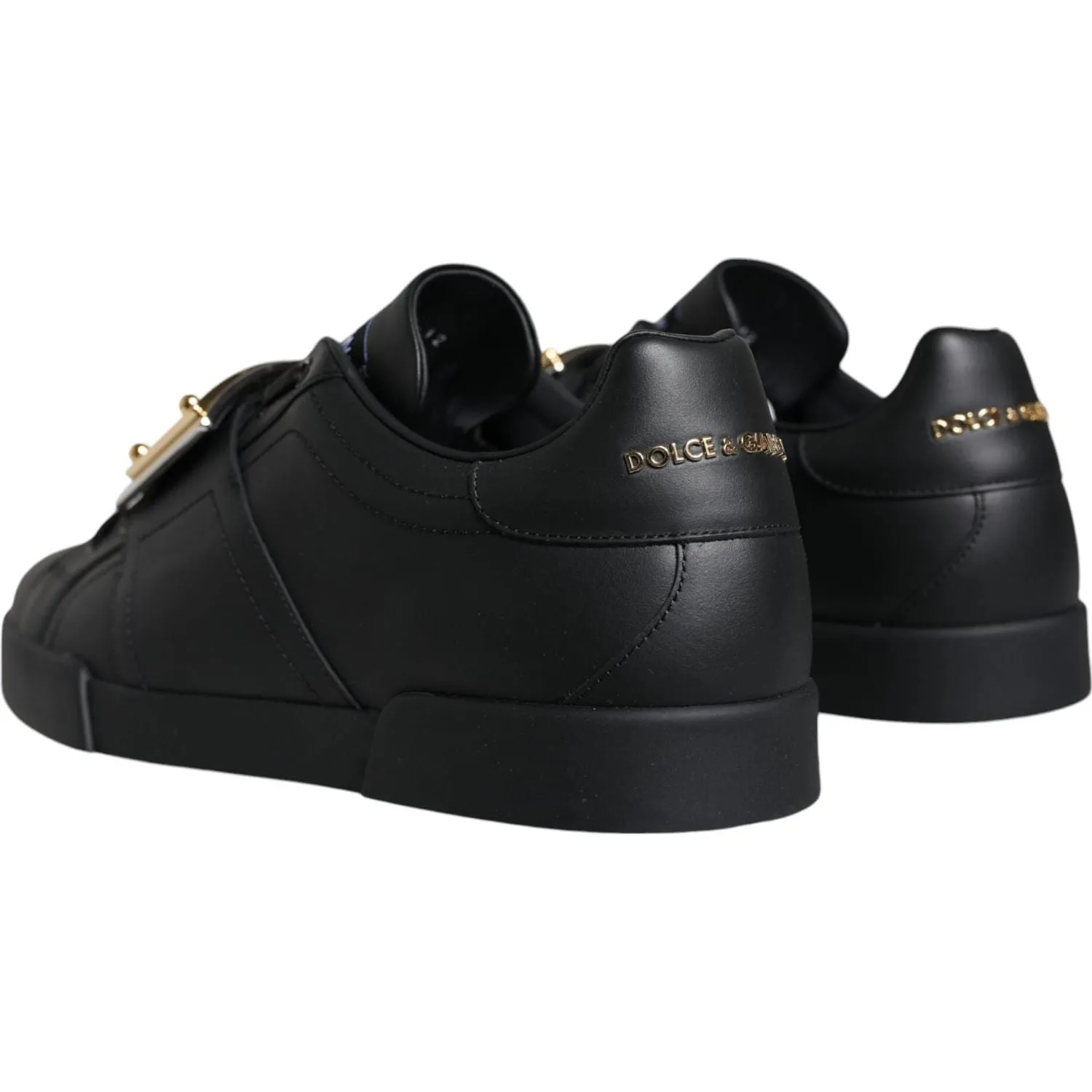 Dolce & Gabbana Black Leather Low Top Portofino Sneakers Shoes