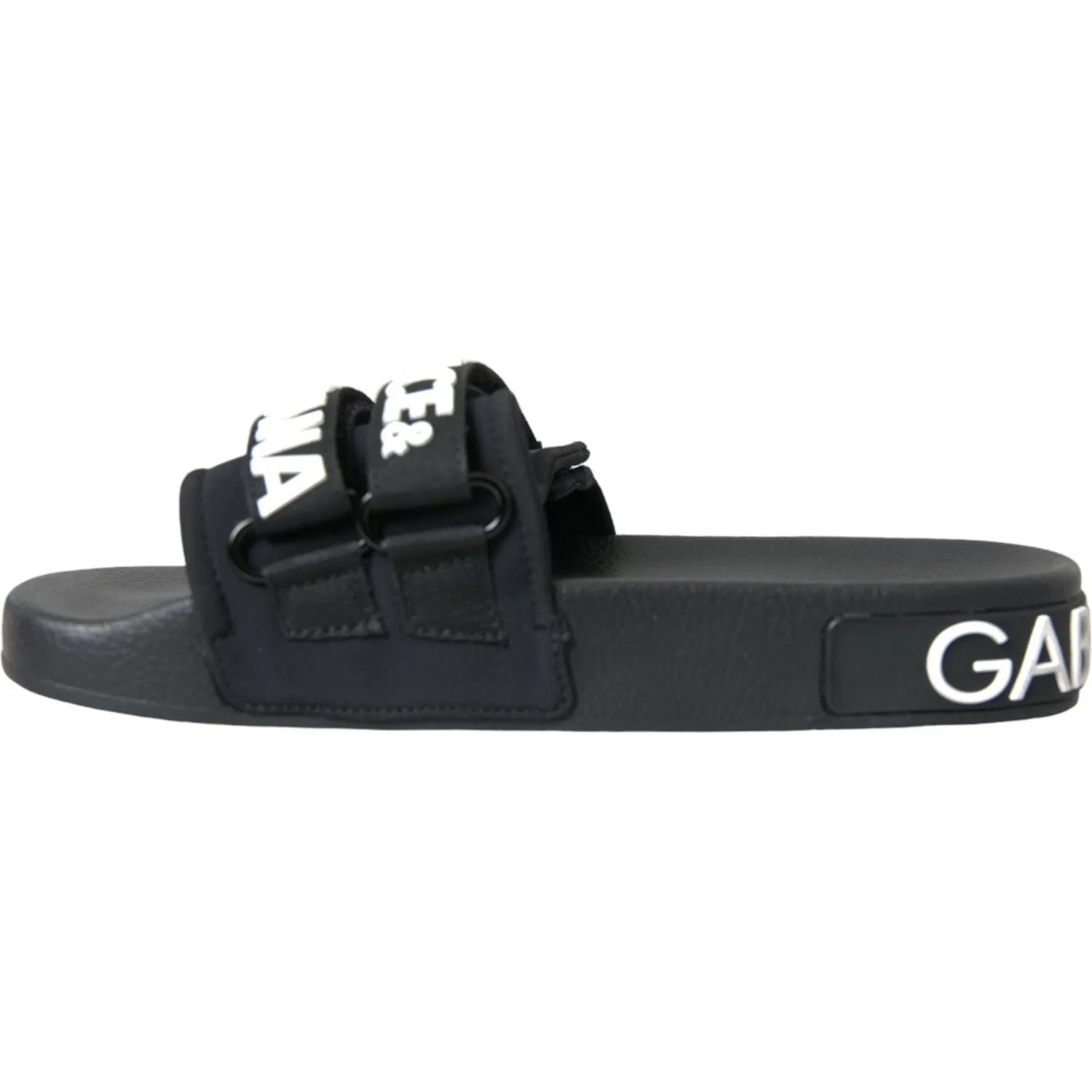 Dolce & Gabbana Black Neoprene Slides Flats Beachwear Shoes