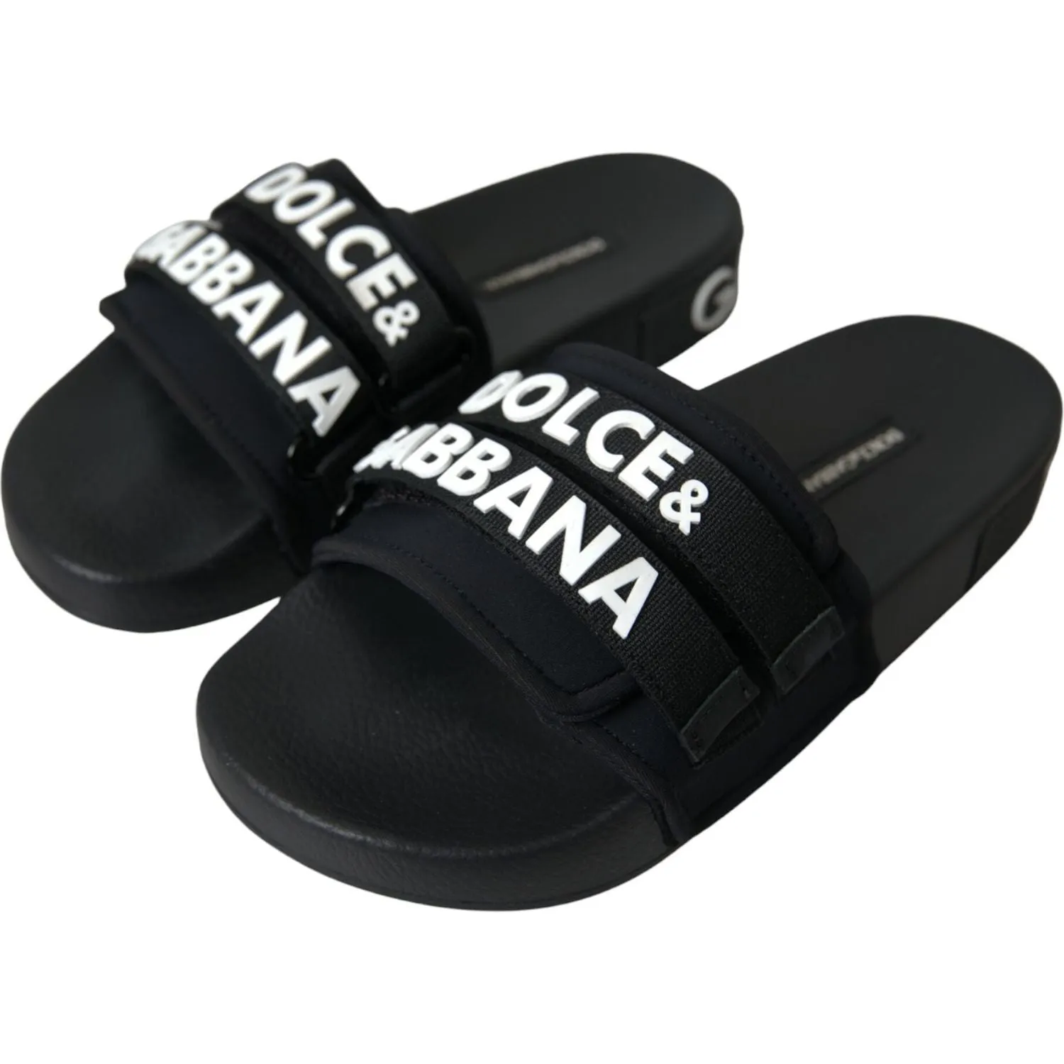 Dolce & Gabbana Black Neoprene Slides Flats Beachwear Shoes