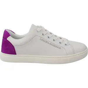 Dolce & Gabbana Chic White Leather Sneakers with Purple Accents