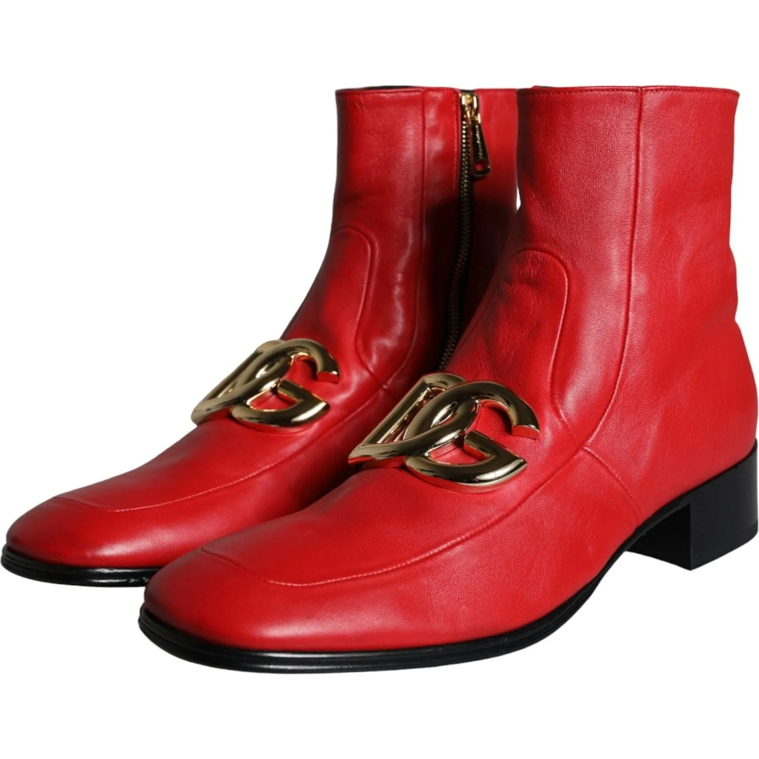 Dolce & Gabbana Red Lambskin Leather Men Ankle Boots Shoes