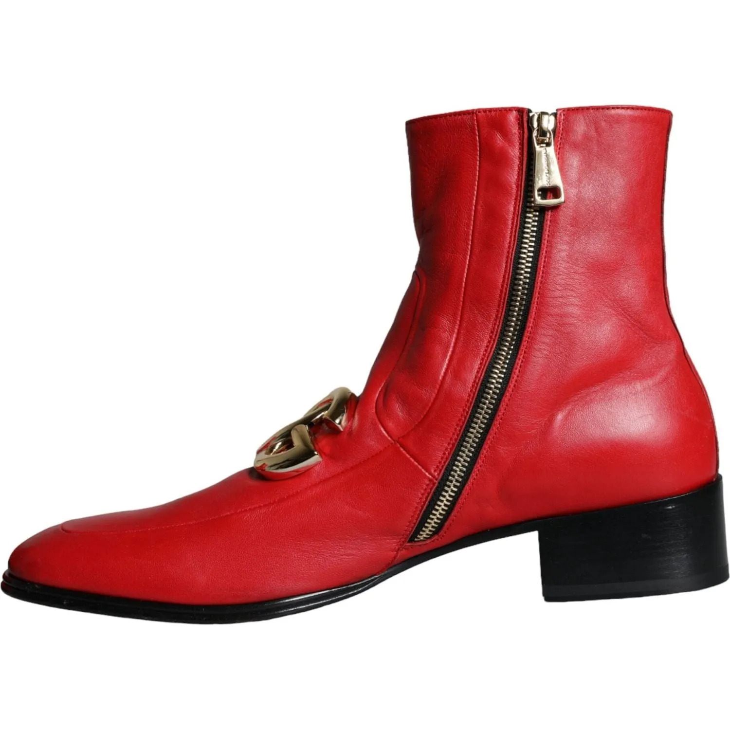 Dolce & Gabbana Red Lambskin Leather Men Ankle Boots Shoes