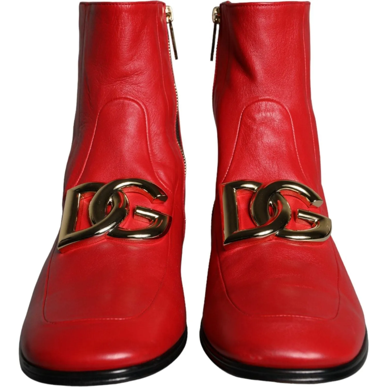 Dolce & Gabbana Red Lambskin Leather Men Ankle Boots Shoes