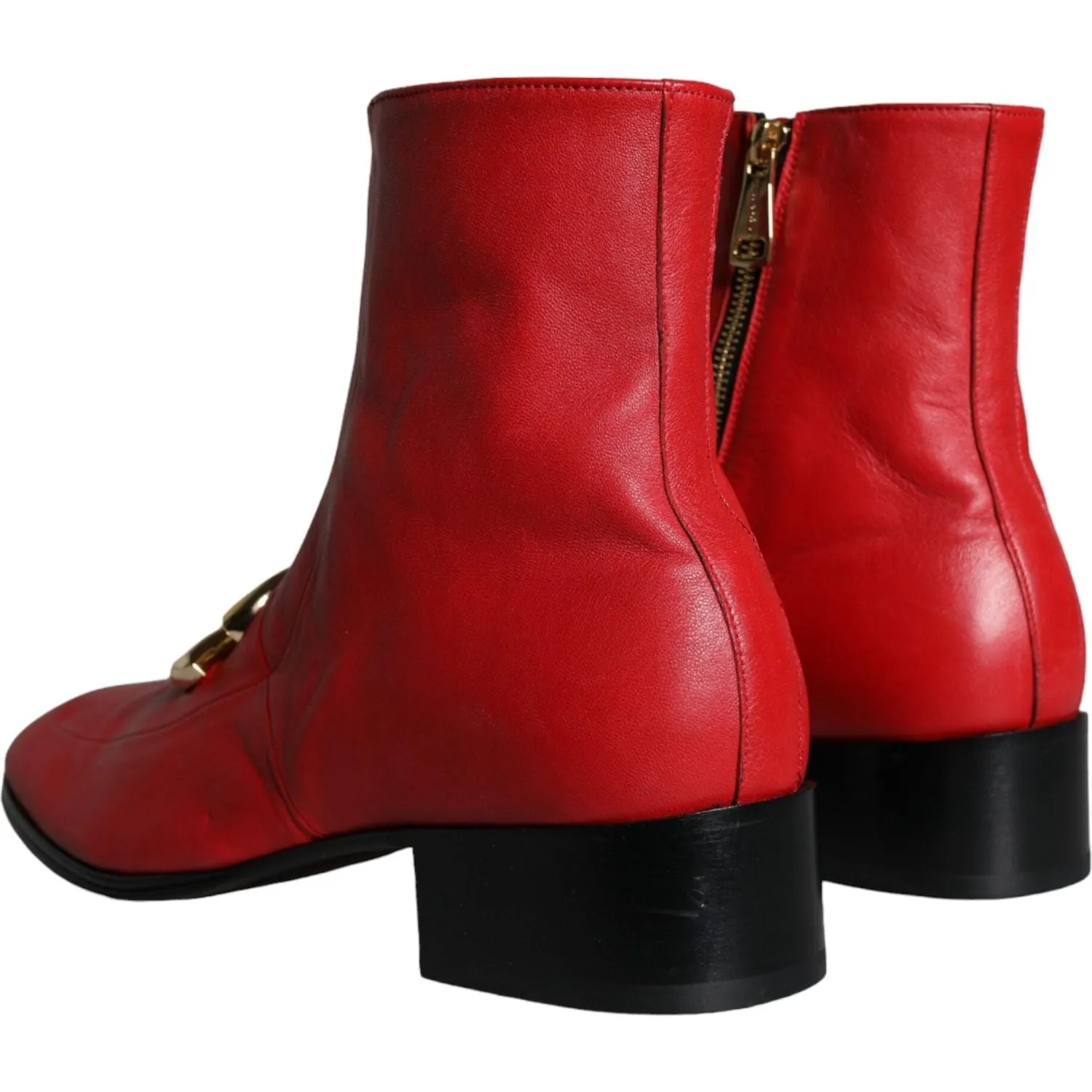 Dolce & Gabbana Red Lambskin Leather Men Ankle Boots Shoes