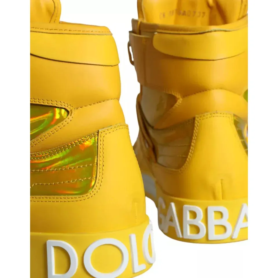 Dolce & Gabbana Yellow White Leather High Top Sneakers Shoes