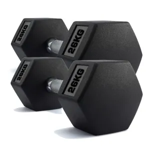 Hex Dumbbells Rubber Encased Weights (Pair) 26Kg