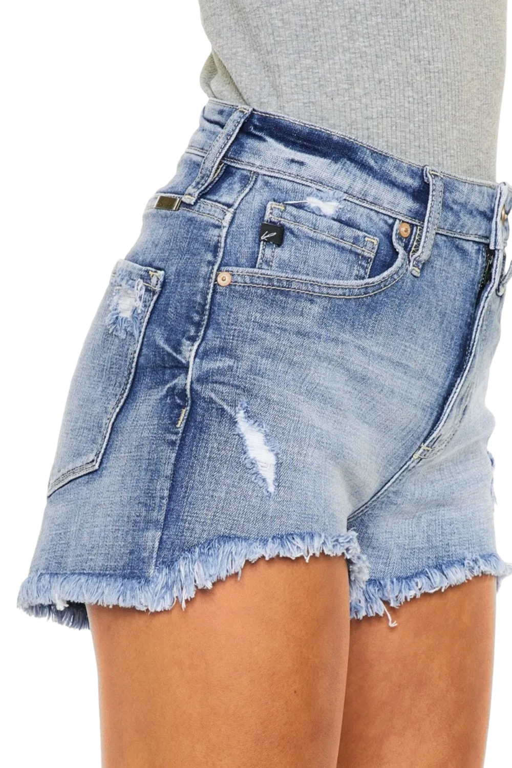 Kancan Distressed Raw Hem Denim Shorts