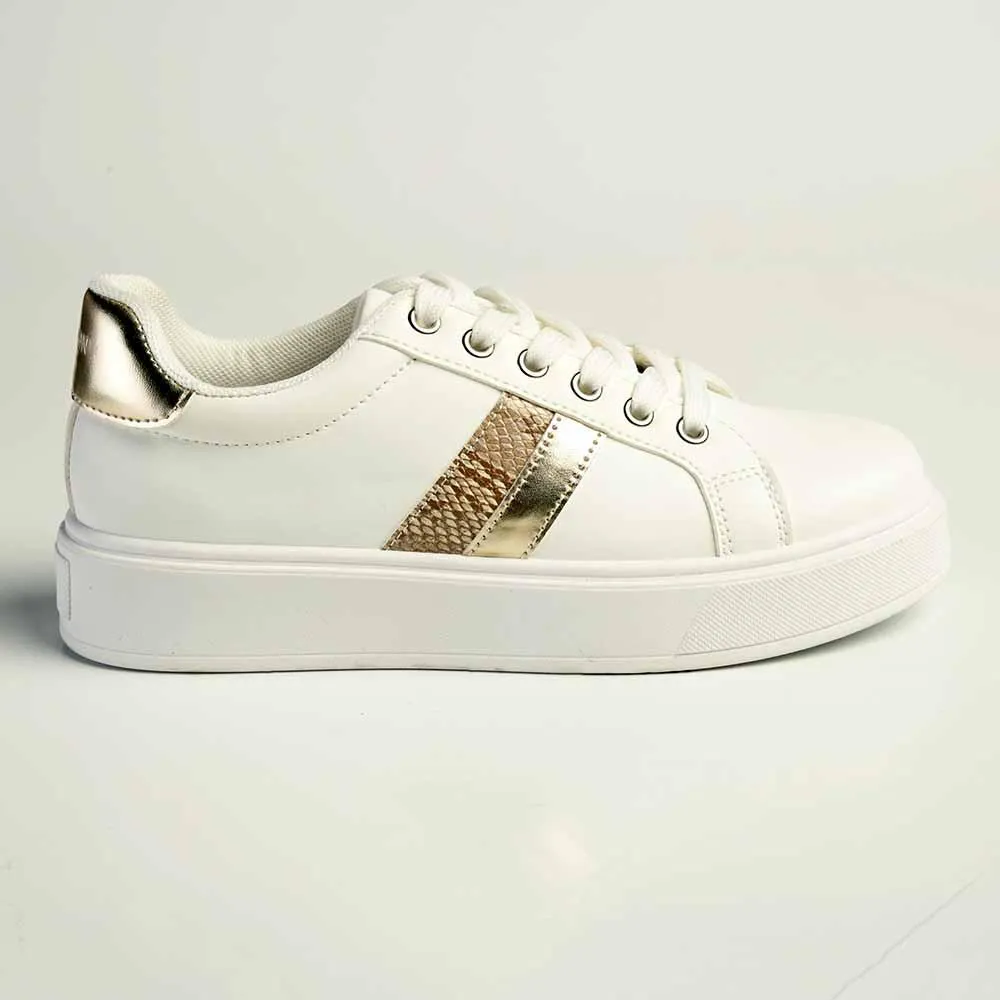 Madison Lace-Up Fashion Sneaker - White/Gold