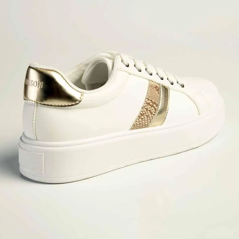 Madison Lace-Up Fashion Sneaker - White/Gold