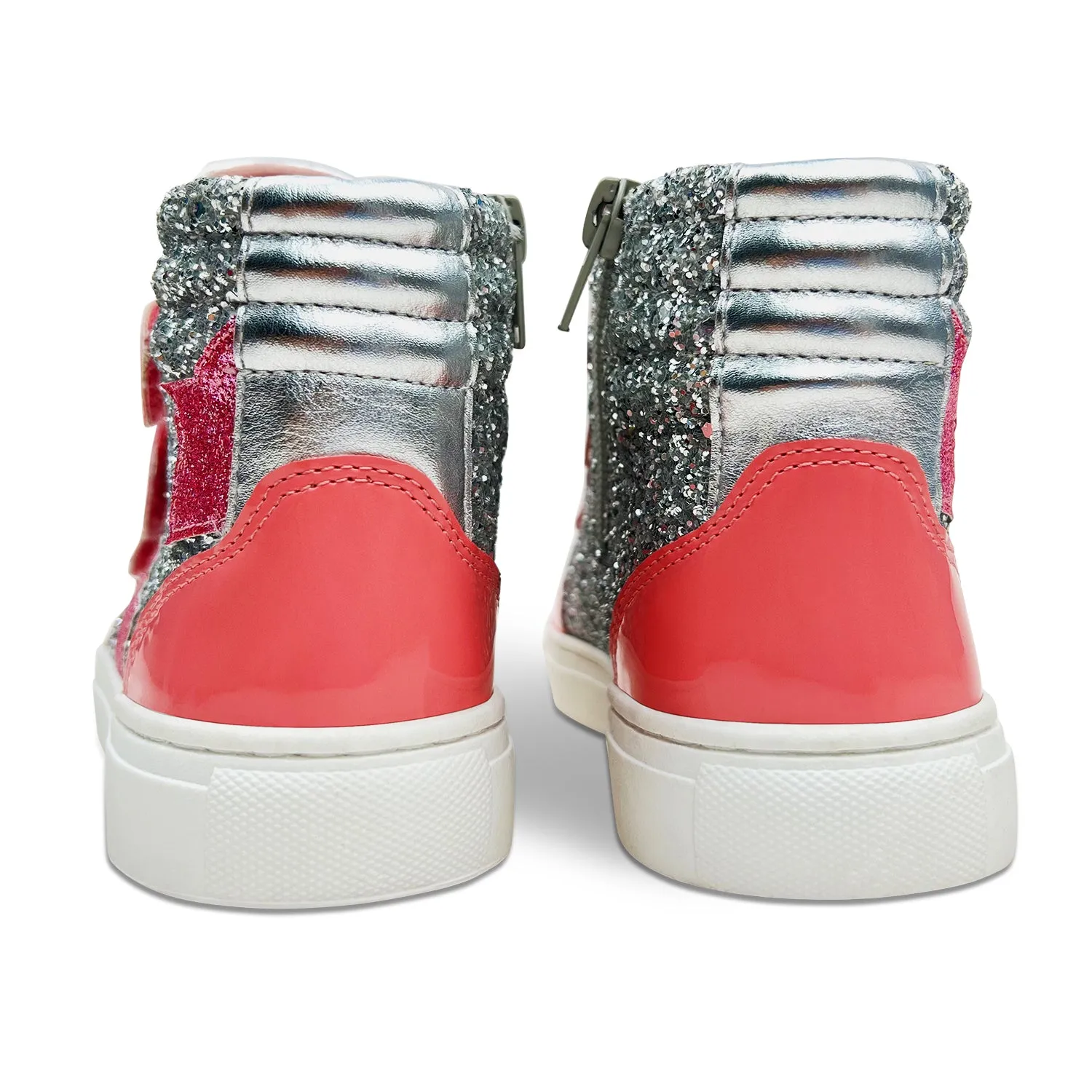 Miss Hannah Velcro Sneaker in Pink & Silver - Kids