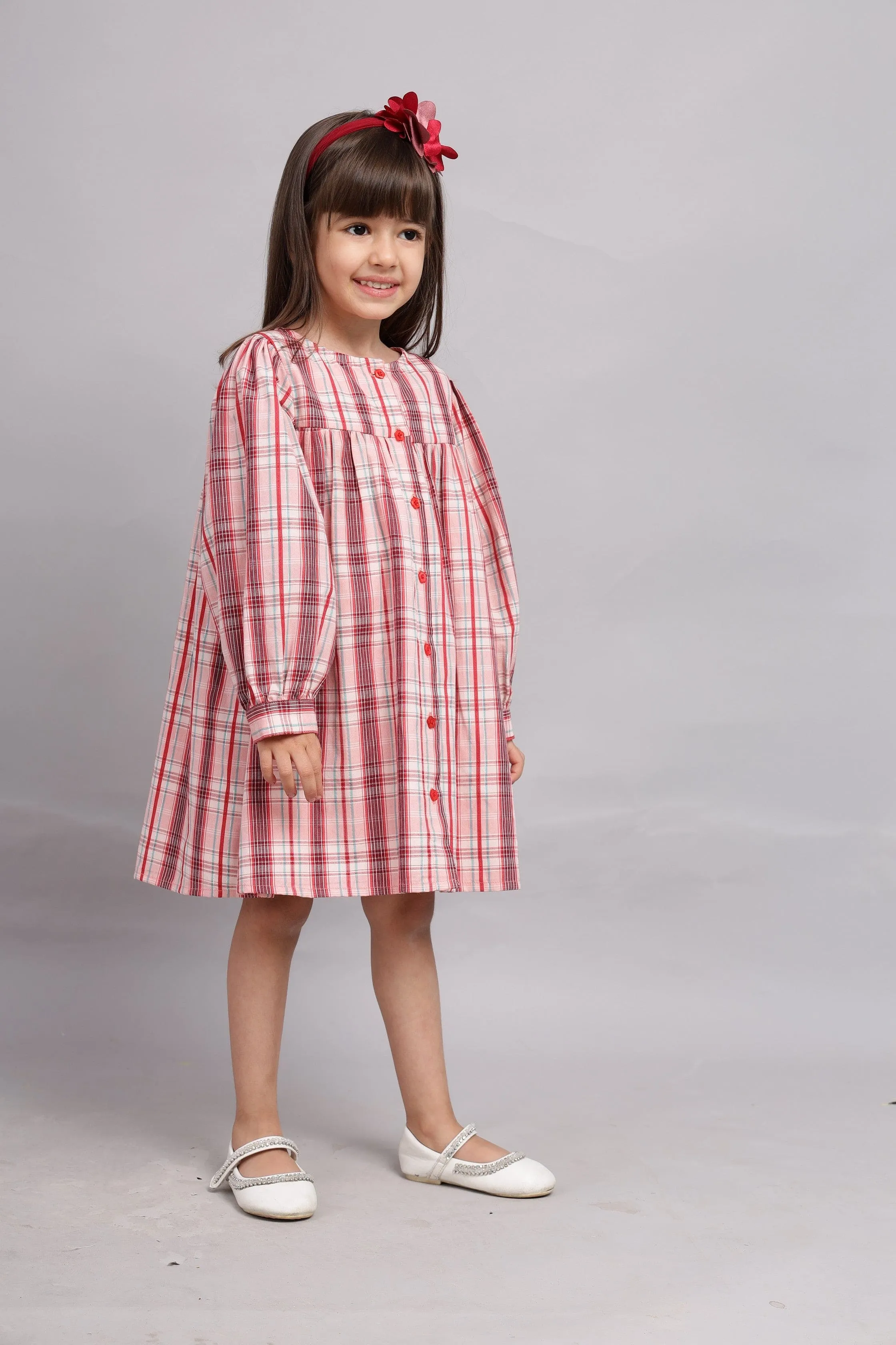 Multicolour Full Sleeves Cotton Lurex Dress-Multi