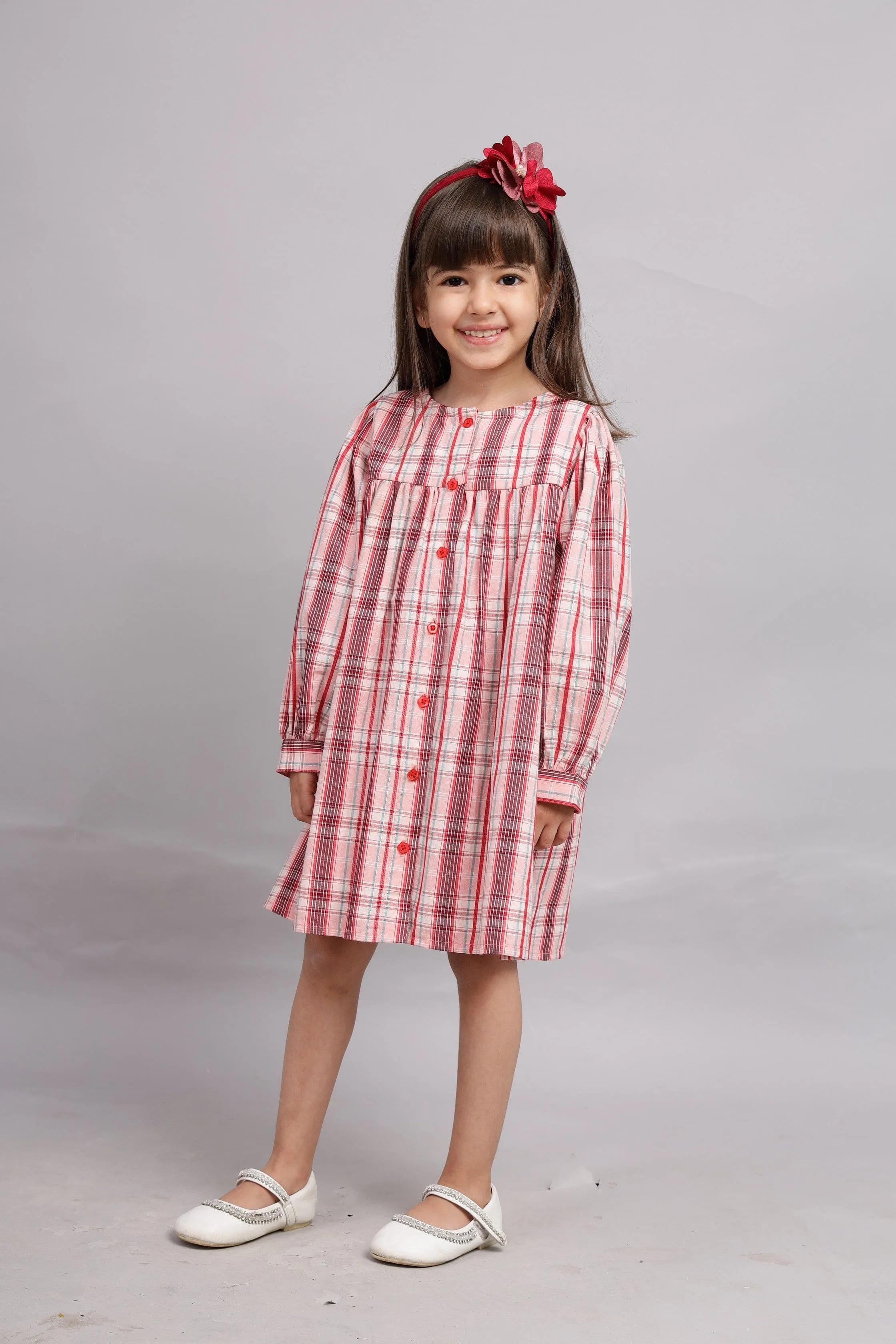 Multicolour Full Sleeves Cotton Lurex Dress-Multi