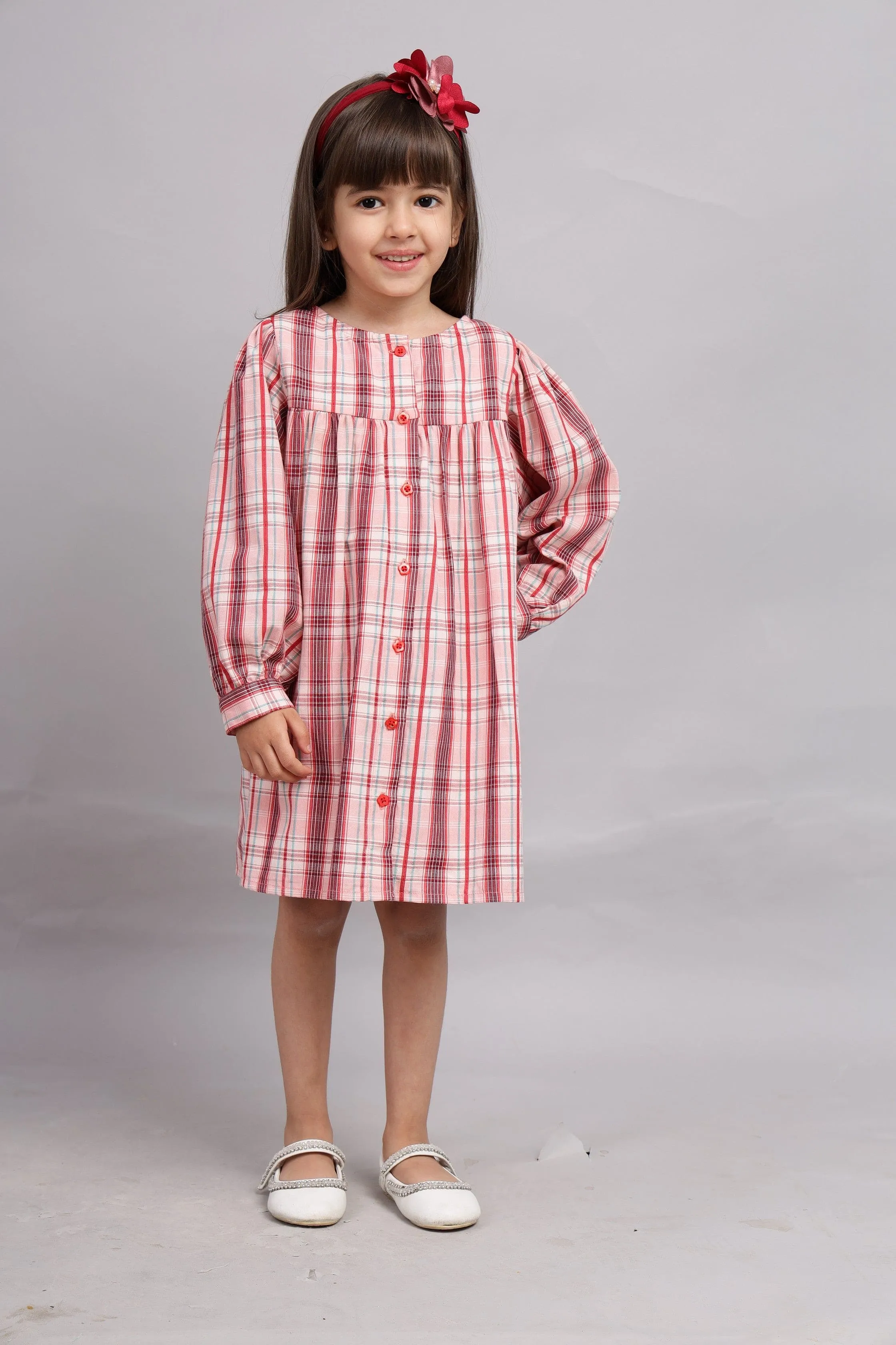 Multicolour Full Sleeves Cotton Lurex Dress-Multi